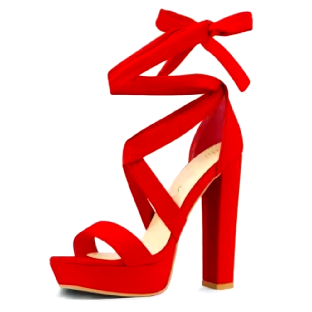 Allegra K Women's Open Toe Soft Lace Up Platform Block Heel Sandals red 6 US